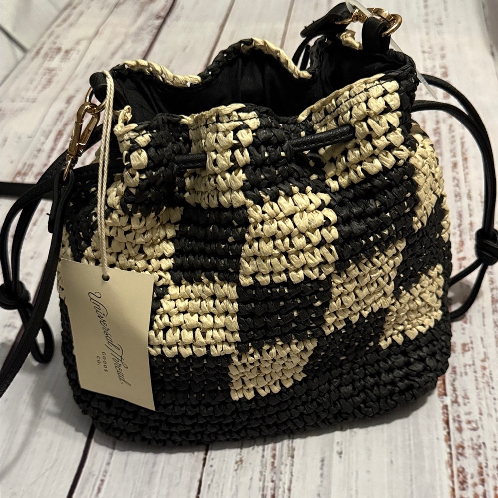 Universal Thread Straw Checkered Woven Drawstring… - image 3